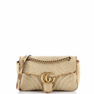 Gucci Small GG Marmont Flap Bag Matelasse Raffia with Snakeskin
